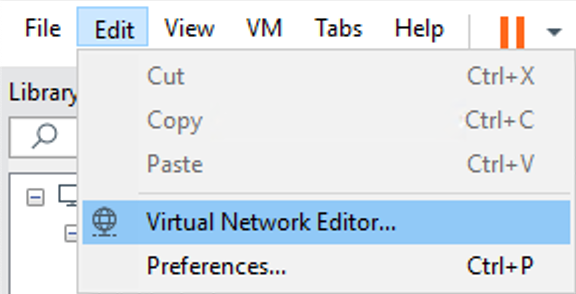 VMware Workstation Virtual Network Editor Menu