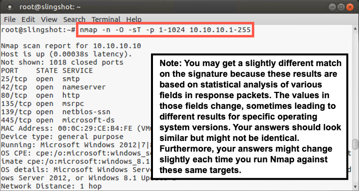 nmap scan using -n -O and -sT