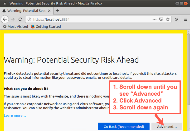 Firefox warning page