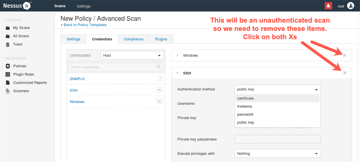 Removing authentication