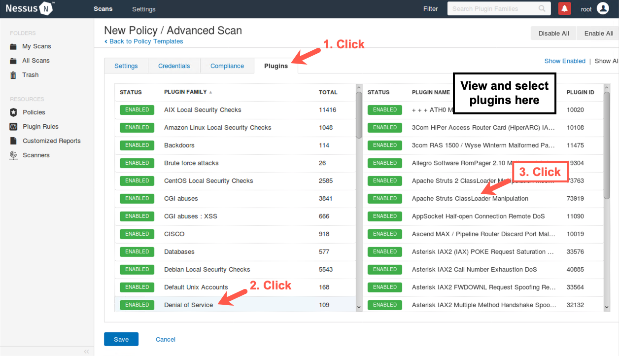 Viewing Denial of Service plugins