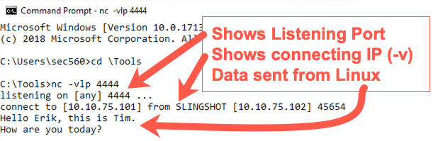 Netcat connection on Windows
