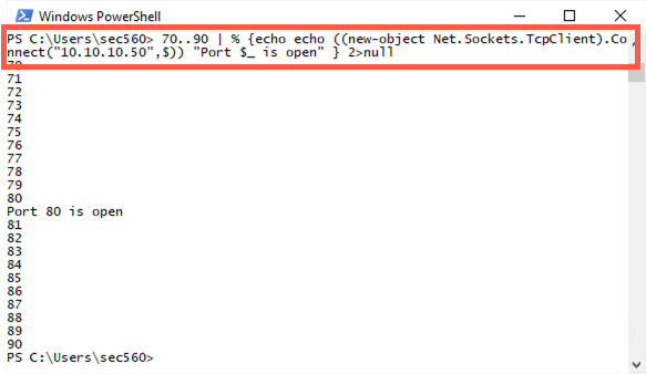 PowerShell port scan