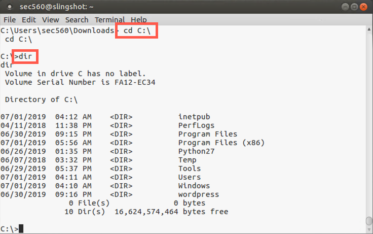 Directory listing of C:>