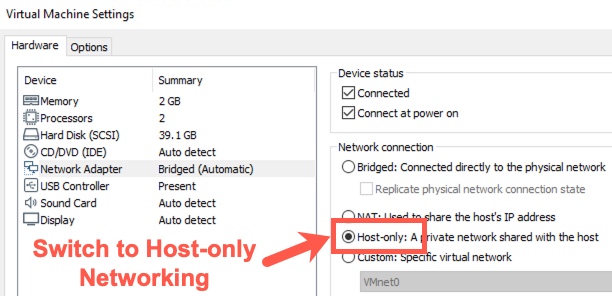 Switch to Host-only networking