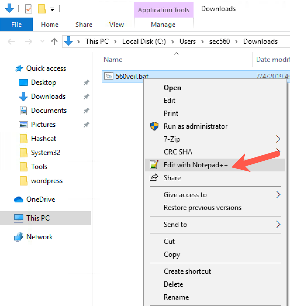 Opening .bat file with Notepad++