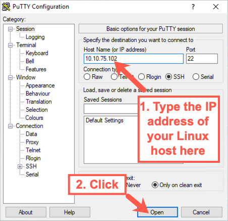 Connect to you Linux host with PuTTY
