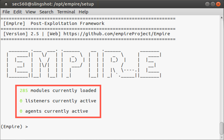 Empire welcome screen