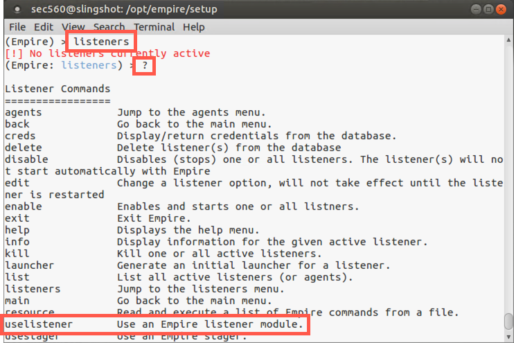 Empire listeners commands