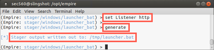 Empire generating stager file