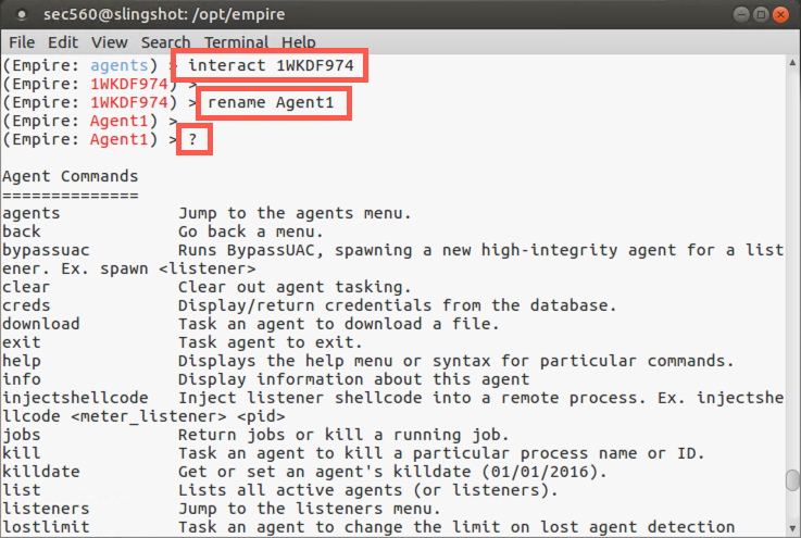 Renaming agents and viewing commands list again