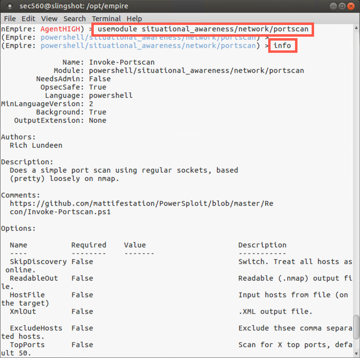 Using portscan module