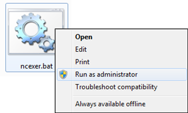 Right-click ncexer.bat and "Run as administrator"
