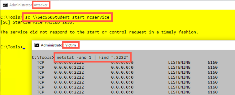 Start ncservice remotely with sc