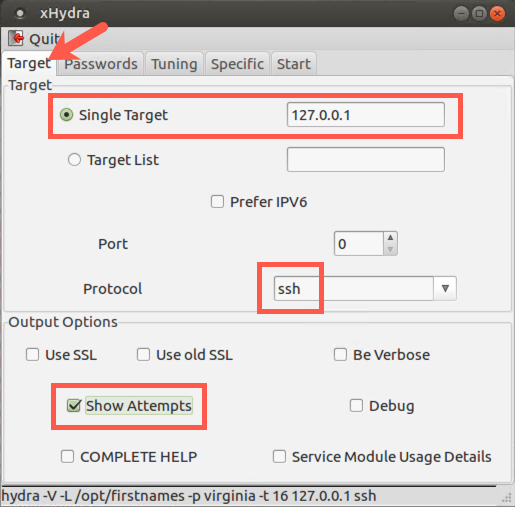 xHydra sshd target setup