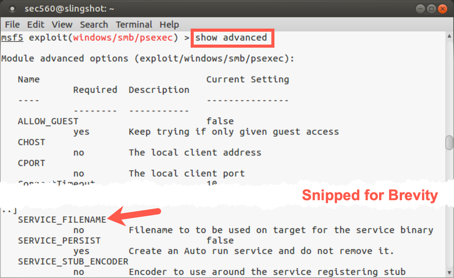 Viewing psexec more options
