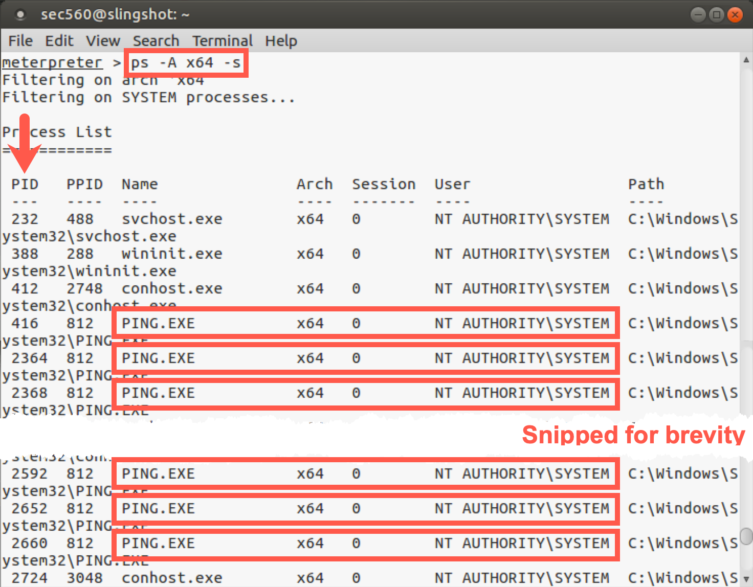 Viewing process list