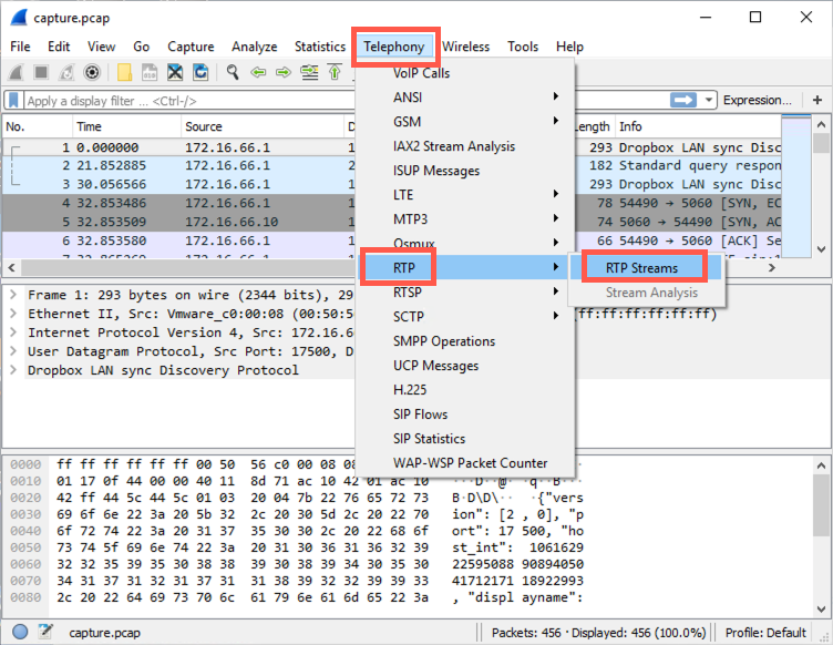 Viewing capture.pcap in Wireshark