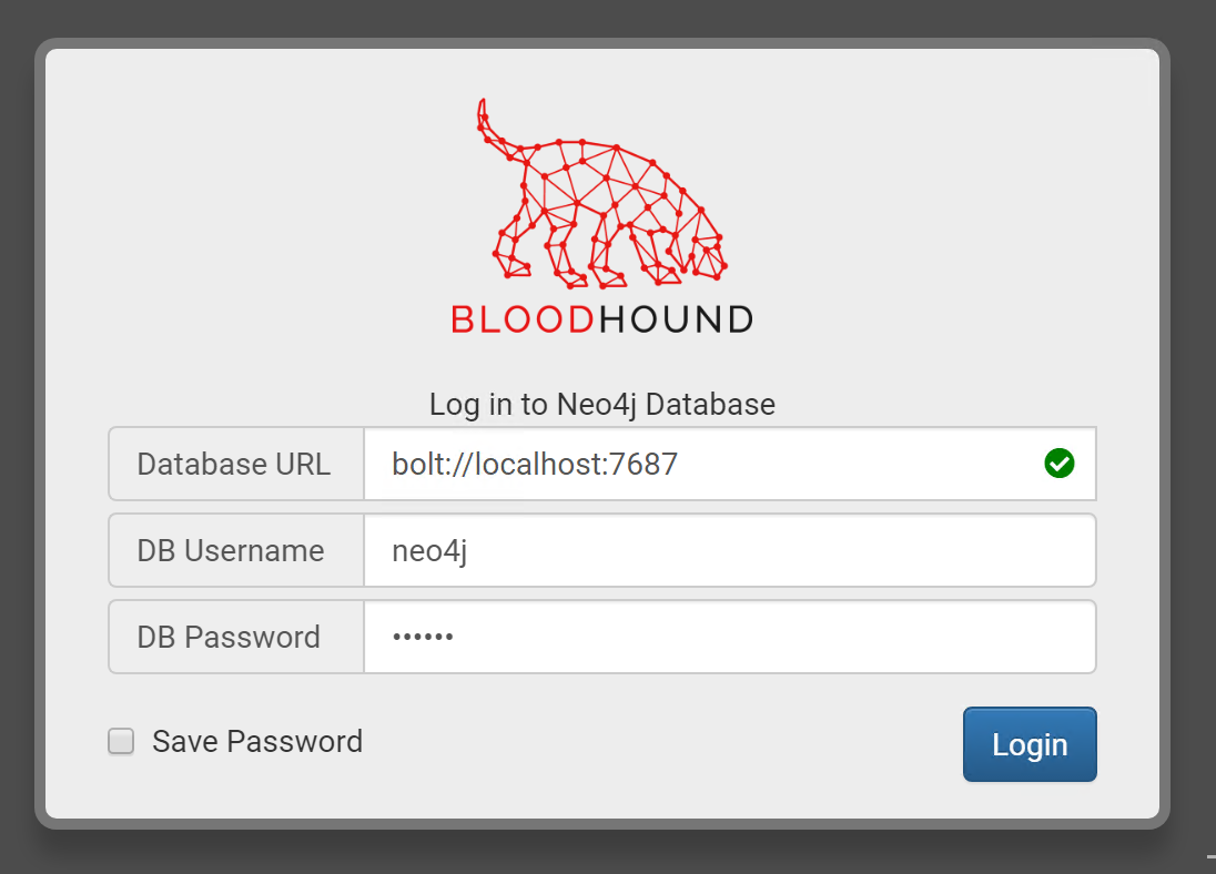 Login to BloodHound through 'bolt://localhost:7687'