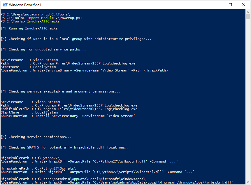 PowerUp will find some things that beRoot did not. Beware of false positives running just one tool