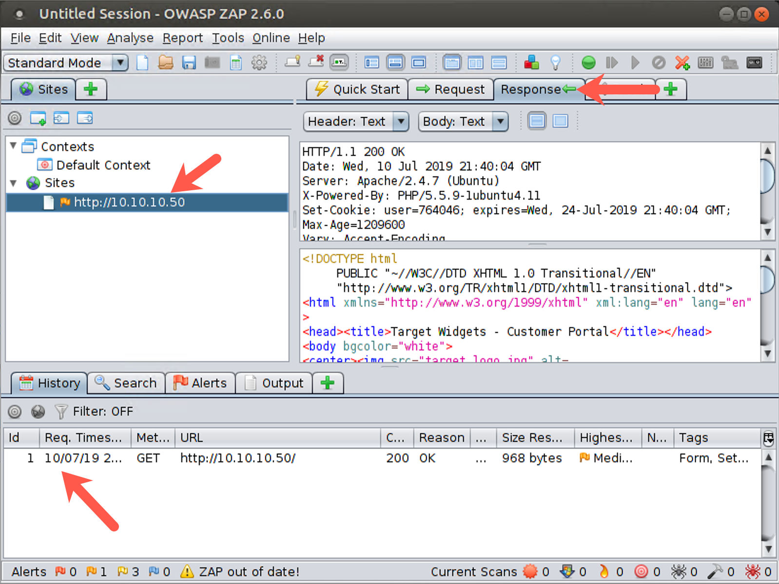 First view the Request tab, then the Response tab from our last query