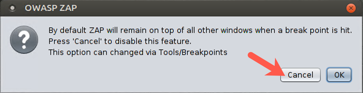 Click Cancel to keep ZAP from popping up all the time