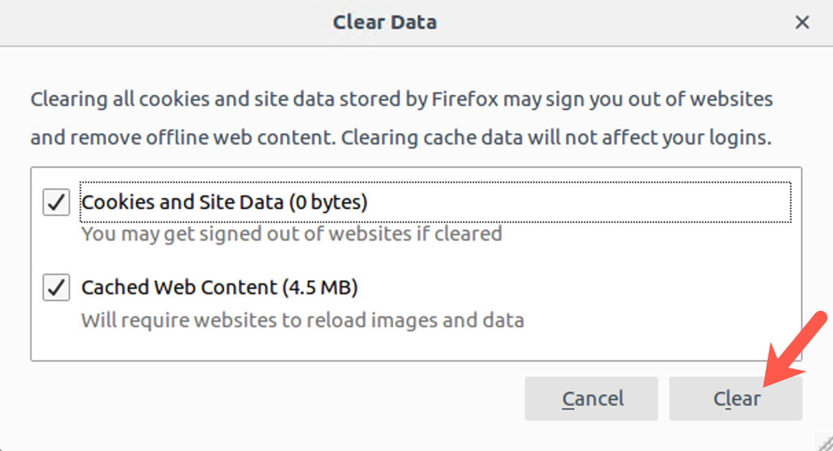 Clear both site data and cached content