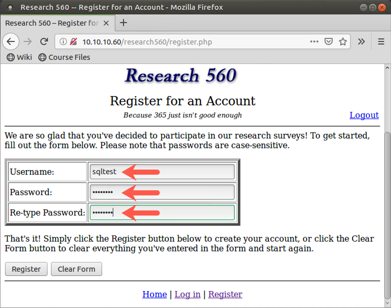 New user registration